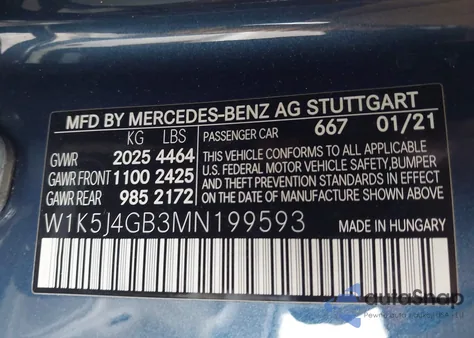 2021 Mercedes-Benz Cla 250 from USA, damaged, VIN W1K5J4GB3MN199593